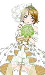  :o artist_request bare_shoulders blush bouquet bridal_veil bride brown_hair dress earrings flower frills green_flower green_rose holding jewelry koizumi_hanayo love_live! love_live!_school_idol_festival love_live!_school_idol_festival_after_school_activity love_live!_school_idol_project official_art open_mouth puffy_pants purple_eyes rose short_hair solo thighhighs tiara transparent_background veil wedding_dress white_dress white_legwear 