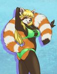  2017 bikini blonde_hair breasts clothing female hair mammal one_eye_closed red_panda side_boob solo swimsuit vkyrie 