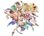  armpits bikini bikini_skirt black_hair blonde_hair bracelet breasts brown_hair canna_(granblue_fantasy) cleavage collar crossed_legs diantha_(granblue_fantasy) diola_(granblue_fantasy) flower granblue_fantasy hair_flower hair_ornament harie_(granblue_fantasy) jewelry leg_up linaria_(granblue_fantasy) long_hair looking_at_viewer medium_breasts midriff minaba_hideo multiple_girls navel official_art one_eye_closed open_mouth outstretched_hand purple_hair short_hair smile swimsuit transparent_background wrist_cuffs 