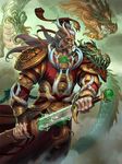  ao_kuang_(smite) chinese_mythology cloud cloudy_sky dragon dragon_boy dragon_horns eastern_dragon facial_hair green_eyes hat horns long_hair male_focus mustache official_art scales simon_eckert sky smite solo sword upper_body weapon white_hair 