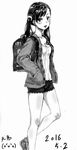  backpack bag bangs breasts cleavage greyscale hair_over_shoulder hands_in_pockets hood hood_down hoodie legs long_hair looking_at_viewer monochrome open_mouth original shoes shorts small_breasts sneakers solo tennmahero twintails very_long_hair 