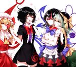  :t absurdres ascot asymmetrical_wings black_dress black_hair black_legwear black_nails blonde_hair blue_neckwear blue_sash blush bow closed_eyes directional_arrow dress flandre_scarlet food frilled_shirt_collar frills green_eyes green_hair green_skirt hat hat_bow highres horns houjuu_nue kijin_seija komeiji_koishi mob_cap multicolored_hair multiple_girls nail_polish one_eye_closed open_mouth popsicle puffy_short_sleeves puffy_sleeves red_bow red_eyes red_hair red_nails red_neckwear red_skirt red_vest sash sheya shirt short_dress short_sleeves simple_background skirt smile streaked_hair sweatdrop thighhighs third_eye touhou vest watermelon_bar white_background white_bow wide_sleeves wings wristband yellow_bow yellow_neckwear yellow_shirt zettai_ryouiki 