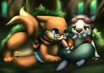  buizel dipstick_tail duo eyewear female glasses goggles male male/female multicolored_tail nintendo oral oshawott penis pok&eacute;mon pussy revous scarf tongue tongue_out tree video_games 
