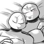  2018 anthro bed blush duo facial_scar inkyfrog leonardo_(tmnt) lying male mole_(marking) on_back on_bed raphael_(tmnt) reptile scalie scar shell smile spot_color teenage_mutant_ninja_turtles turtle 