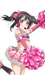 arm_up artist_request bangs bare_shoulders black_hair blush bow character_name cheerleader clothes_writing collarbone copyright_name elbow_gloves flat_chest frills gloves headset jumping kneehighs long_hair looking_at_viewer love_live! love_live!_school_idol_festival love_live!_school_idol_festival_after_school_activity love_live!_school_idol_project midriff official_art pom_poms red_eyes skirt smile solo takaramonozu transparent_background twintails yazawa_nico 