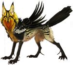  2014 alpha_channel avian black_nose canine claws feral fur hybrid looking_at_viewer mammal simple_background solo tatchit transparent_background yellow_fur 