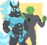  anthro armor bulge clothing duo equine fire griz_urso horse male mammal mind_control muscular muscular_male penis scalie tight_clothing vein veiny_penis 