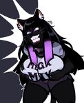  2017 anthro bent_over big_breasts black_fur black_hair breast_grab breasts cat collar feline female fur grin hair hand_on_breast hi_res mammal mangneto mega_milk meme multicolored_hair parody purple_eyes purple_hair signature smile solo spiked_collar spikes two_tone_hair whiskers 