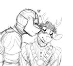  &lt;3 ambiguous_gender anthro armor black_and_white blush cat cat_knight cervine clothed clothing cute deer deer_prince duo feline fully_clothed helmet hladilnik kissing male mammal medieval monochrome smile 