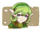  blue_eyes brown_background closed_mouth green_hair green_hairband green_sweater hairband looking_at_viewer pointy_ears portrait ribbed_sweater saria short_hair smile so_ryou solo sweater the_legend_of_zelda the_legend_of_zelda:_ocarina_of_time turtleneck turtleneck_sweater 