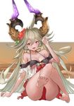  ahoge arm_support bad_id bad_pixiv_id bare_shoulders barefoot beach bikini bikini_under_clothes border breasts cleavage collarbone draph flower granblue_fantasy grey_hair hair_between_eyes hair_flower hair_ornament hand_up hibiscus horns large_breasts leg_up legs long_hair looking_at_viewer neckerchief off_shoulder open_mouth red_bikini red_eyes red_neckwear red_skirt reido_(reido_c) sailor_collar see-through shirt sitting skirt smile solo swimsuit thalatha_(granblue_fantasy) thighs twilight very_long_hair white_border white_shirt 