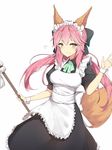  alternate_costume animal_ears apron blush braid breasts dress enmaided fate/extra fate_(series) fox_ears fox_tail frills heart highres large_breasts looking_at_viewer maid maid_apron maid_headdress pink_hair ribbon sdustz short_sleeves simple_background tail tamamo_(fate)_(all) tamamo_no_mae_(fate) thighhighs twin_braids waist_apron white_background white_legwear wrist_cuffs 