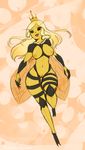  2016 anthro arthropod asstatos bee black_sclera blonde_hair breasts crown female green_eyes hair hi_res insect insect_wings lips pussy solo thick_thighs wings 