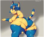  2017 animal_crossing ankha anthro big_breasts big_butt blue_eyes blue_hair breasts butt cat featureless_breasts feline female hair huge_butt looking_at_viewer mammal msvondran nintendo noseless smile solo thick_thighs video_games wide_hips 