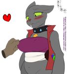  2015 alpha_channel anthro anthrofied badgengar big_breasts blush breasts canine clothed clothing collar crossgender diamond_dog_(mlp) disembodied_hand dog duo english_text erect_nipples facial_piercing female florecentmoo friendship_is_magic fur green_eyes grey_fur hi_res lip_piercing mammal my_little_pony nipple_bulge nipples piercing rover_(mlp) solo_focus standing text unseen_character 