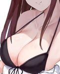  bikini_top black_bikini_top breast_hold breasts cleavage close-up closed_mouth collarbone deneb_(noble324) front-tie_bikini front-tie_top halterneck head_out_of_frame highres idolmaster idolmaster_cinderella_girls large_breasts long_hair mifune_miyu purple_hair sidelocks smile solo strap_gap 