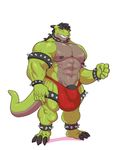  anthro boosterpang clothing collar draggor huge_bulge looking_at_viewer male muscular muscular_male nipple_piercing nipples penis piercing scalie smile solo spiked_collar spikes standing underwear 