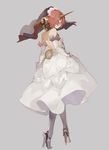  bare_shoulders blue_eyes dress elbow_gloves fate/apocrypha fate_(series) frankenstein's_monster_(fate) gloves hair_over_one_eye horn nineo pink_hair shoes short_hair simple_background solo veil white_dress white_gloves 