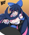  1girl bigdead93 black_hair blue_eyes blush breasts cleavage hair_ribbon large_breasts long_hair looking_at_viewer panty_&amp;_stocking_with_garterbelt pink_hair solo stocking_(psg) tagme tongue tongue_out very_long_hair 