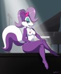  2017 bow breasts devo87 female fifi_la_fume fur hi_res looking_at_viewer mammal microphone musical_instrument nipples nude piano purple_fur sitting skunk solo tiny_toon_adventures warner_brothers 