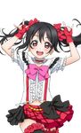  \m/ artist_request bangs black_hair blush bokura_wa_ima_no_naka_de bow checkered choker collarbone double_\m/ earrings fingerless_gloves frills gloves hair_bow jewelry long_hair looking_at_viewer love_live! love_live!_school_idol_festival love_live!_school_idol_festival_after_school_activity love_live!_school_idol_project navel nico_nico_nii official_art open_mouth pink_bow plaid puffy_short_sleeves puffy_sleeves red_eyes short_sleeves skirt smile solo suspenders teeth thighhighs transparent_background twintails yazawa_nico 