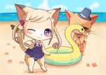  2girls artist_request brown_eyes cat cat_busters furry multiple_girls purple_eyes smile swimsuit 