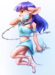  action_pose anthro bonnie_(elysian_tail) breasts cleavage clothed clothing dagger dust:_an_elysian_tail female hair kuropapu mammal melee_weapon midriff mouse navel purple_hair rodent solo weapon wings 