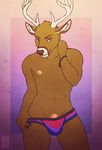  abs antlers bracelet bulge cervine clothing deer glopossum horn jewelry looking_at_viewer male mammal nipples penis underwear undressing 