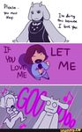  ambiguous_gender anthro caprine clothed clothing comic dialogue english_text eyes_closed female floppy_ears footwear goat hair horn human humor ifunny long_ears looking_down looking_up mammal meme microphone open_mouth pants protagonist_(undertale) shoes singing song standing text tongue toriel undertale unknown_artist video_games yelling 