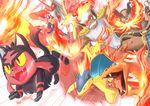  avian blaziken boar canine charizard delphox emboar feline feral fire fox infernape inner_ear_fluff kick litten mammal monkey nintendo open_mouth pok&eacute;mon porcine primate scalie smile teeth toppie_(artist) typhlosion video_games 