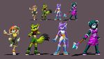  2017 anthro aquatic_dragon barefoot basset_hound bear boots breasts canine carol_tea clothed clothing doa687 dog dragon feline female footwear freedom_planet freedom_planet_2 group mammal midriff milla_basset neera_li panda sash_lilac sprite_art staff video_games wildcat 