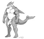  anthro balls big_balls big_penis cetacean dragon flaccid greyscale horn humanoid_penis hybrid male mammal marine monochrome musclegut muscular nipples nude orca penis revadiehard solo standing uncut vein whale 