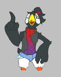  anthro avian beak bird booty_shorts girly grey_background jacques male obscenecanary puffin simple_background solo wing_hands wings 
