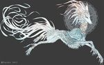  2015 ambiguous_gender blue_fur canine claws feathers fur grey_background hybrid mammal simple_background tatchit white_feathers 
