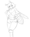  bee_girl breasts erect_nipples extra_eyes facial_mark fluffy_collar insect_girl insect_wings large_breasts lineart long_tongue looking_at_viewer monster_girl multiple_arms original short_hair solo thick_thighs 