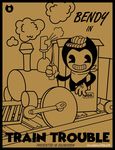 1boy bandanna bendy bendy_and_the_ink_machine conductor demon english_text hat looking_at_viewer official_art solo text train 