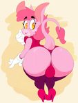  anthro big_butt boon_(vimhomeless) bulge butt clothed clothing crossdressing equine footwear girly hi_res high_heels horn legwear looking_back male mammal rear_view shoes simple_background solo thigh_highs unicorn vimhomeless yellow_eyes 