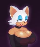  &lt;3 anthro bat big_breasts blue_eyes breasts cleavage clothed clothing dress eyelashes female huge_breasts josieokami lipstick makeup mammal rouge_the_bat smile solo sonic_(series) 