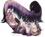  2015 alpha_channel ambiguous_gender canine curved_horn feral fur horn hybrid lying mammal paws purple_fur simple_background solo tatchit transparent_background 