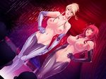  2girls blonde_hair blue_eyes breasts censored character_request curvy female game_cg large_breasts lilith-izm05_-tairyou_shasei_hen- lilith-soft multiple_boys multiple_girls nipples nude pussy red_hair shinigami_(kari)_gaiden shiny_skin smile standing sweat touko_von_messerschmitt zol 