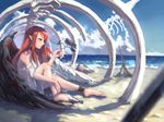  angel_wings asymmetrical_wings bad_id bad_pixiv_id bare_legs barefoot beach bird bird_on_hand blood bloody_wings blue_sky blurry bra cloud cuffs day demon_wings depth_of_field dress feathered_wings hand_up highres knee_up long_hair looking_down ocean original outdoors parted_lips pointy_ears profile red_eyes red_hair seagull shackles shadow shifan_bluz sitting skeleton sky solo torn_clothes torn_dress underwear white_bra white_dress wings 