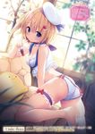  1girl blonde_hair cleavage feet female garter konomi konomi_(kino_konomi) original panties solo thighhighs 