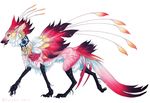  2015 ambiguous_gender canine claws feathers feral fur hybrid mammal paws pink_fur simple_background solo tatchit white_background white_fur 