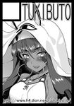  animal_ears bangs black_border border circle_cut cosplay dark_skin earrings fate/grand_order fate_(series) greyscale hairband hoop_earrings hyouju_issei jackal_ears jewelry long_hair medjed medjed_(cosplay) monochrome necklace nitocris_(fate/grand_order) nitocris_(swimsuit_assassin)_(fate) one-piece_swimsuit solo swimsuit very_long_hair 
