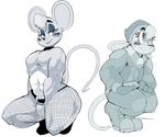  2016 anthro clothed clothing crossdressing crouching girly looking_at_viewer male mammal mouse muscle_mouse_(character) muscular rodent sketch vimhomeless 