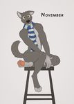  bottomless canine clothed clothing cute katarhein male mammal november scarf solo wolf 