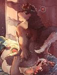  2017 anthro bearp_(artist) bed blush canine dog facesitting horkeukamui kemono male male/male mammal moritaka nude penis sex size_difference slightly_chubby tokyo_afterschool_summoners 