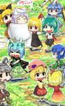  &gt;_&lt; 6+girls aki_minoriko aki_shizuha animal_ears antennae barefoot basket black_bow black_skirt black_vest blonde_hair blouse blue_dress blue_hair bow brown_dress brown_eyes brown_hat bucket bunny_ears butterfly_wings chasing chibi cirno closed_eyes commentary dated dress eternity_larva fleeing gapangman green_dress green_eyes green_kimono grey_hair hair_bow hair_ribbon hairband hat head_fins highres holding holding_hands in_bucket in_container japanese_clothes kimono kurodani_yamame leaf leaf_on_head letty_whiterock long_sleeves mallet mermaid monster_girl mouse mouse_ears mouse_tail multiple_girls nazrin no_nose open_mouth orange_dress outstretched_arms partially_submerged pink_eyes puffy_short_sleeves puffy_sleeves red_eyes red_ribbon ribbon rumia seiran_(touhou) sharp_teeth shirt short_hair short_sleeves short_twintails siblings signature skirt skirt_set snow snow_bunny tail teeth touhou twintails vest wakasagihime white_blouse white_hat white_shirt wide_sleeves wings wooden_bucket wriggle_nightbug 