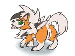  2017 animal_genitalia anus blush butt canine claws dusk_lycanroc female feral fur green_eyes lycanroc mammal nintendo nulloffset orange_fur pok&eacute;mon pussy simple_background solo tongue video_games white_fur 