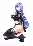 ass bdsm blue_hair blush bondage bound breasts cleavage elbow_gloves gloves huge_breasts iris_heart jyu_ichi long_hair looking_at_viewer neptune_(series) power_symbol purple_hair red_eyes restrained solo symbol-shaped_pupils torn_clothes 